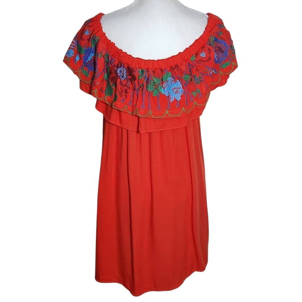 Altar'd State Embroidered Off-the-Shoulder Red Mini Dress with Ruffle Size Large - Picture 3 of 10